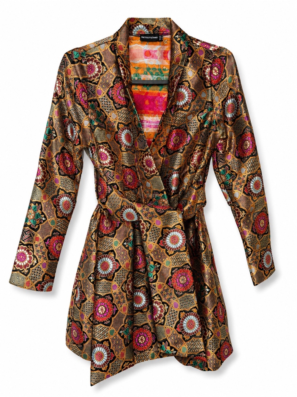 PrettyLittleThing Jacquard Belted Jacket Multicolor Size 4 Holiday Avant Garde